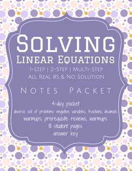 Preview of Solving Linear Equations - Comprehensive Notes Packet (Worksheet)