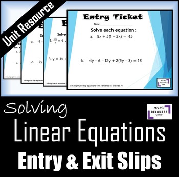 Preview of Solving Linear Equations: Entry & Exit Slips