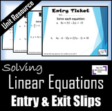 Solving Linear Equations: Entry & Exit Slips