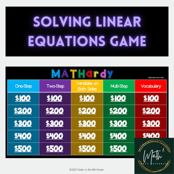 Preview of Solving Linear Equations Game | Solve Equations | Math 8 | Algebra