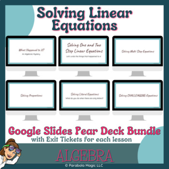 Preview of Solving Linear Equations - Google Slides Pear Decks Lessons and Test