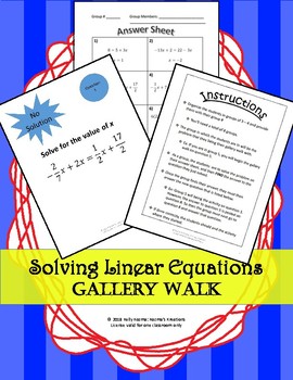 Preview of Linear Equations One Variable: Gallery Walk