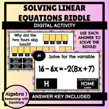 Preview of Solving Linear Equations Riddle: Digital Activity