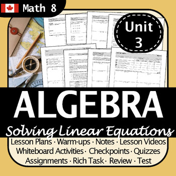 Preview of BC Math 8 Solving Linear Equations Algebra Unit: Engaging + Differentiated