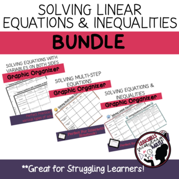 Preview of Solving Linear Equations and Inequalities | Graphic Organizers | Bundle