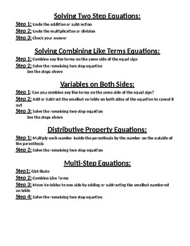 Preview of Solving Linear Equations in One Variable Notes Summary 8.EE-7