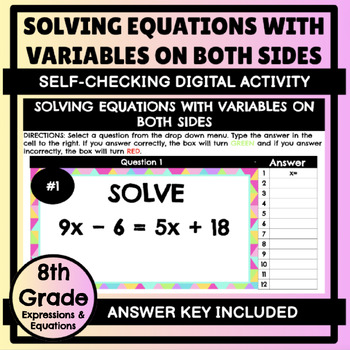 Preview of Solving Linear Equations with Variables on Both Sides Digital Activity