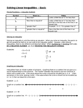 Preview of Solving Linear Inequalities - Basic for Busy Teachers