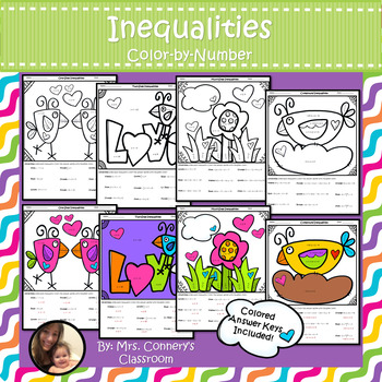 Preview of Solving Linear Inequalities | Love Birds | Color-by-Number Worksheets