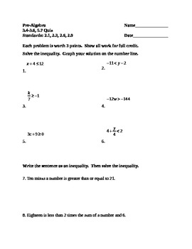 Preview of Solving Linear Inequalities Quiz