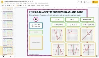 Solving Linear-Quadratic Systems Card Match Activity by Math Beach
