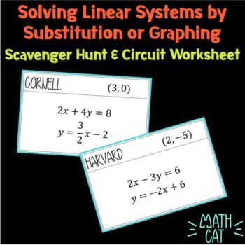Preview of Systems of Linear Equations (Substitution or Graphing) Scavenger Hunt & Circuit