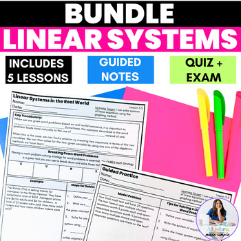 Preview of Solving Linear Systems Algebra Scaffolded Unit Guided Notes Worksheets Practice