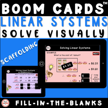 Preview of Solve Systems of Linear Equations Visually With Pictures Digital Boom Cards™