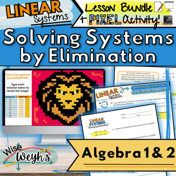 Preview of Solving Linear Systems by Elimination LESSON BUNDLE + PIXEL Activity!