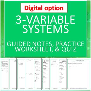 Preview of Solving Linear Systems in 3 Variables- Notes, Wkst, Quiz-Google Classroom PDF