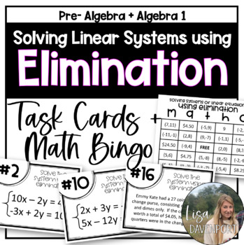 Preview of Solving Linear Systems using Elimination- Task Cards and Math Bingo FREEBIE