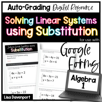 Preview of Solving Linear Systems using Substitution Google Forms Homework (FREEBIE)