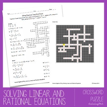 Solving Linear and Rational Equations Crossword Puzzle TPT