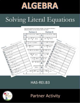 Preview of Solving Literal Equations - Partner Activity
