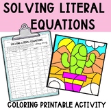 Solving Literal Equations Printable Coloring Activity