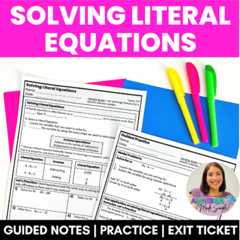 Preview of Solving Literal Equations Scaffolded Guided Notes Practice Worksheet Exit Ticket