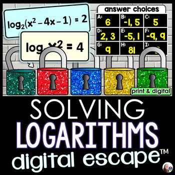 Preview of Solving Logarithm Equations Digital Math Escape Room Activity