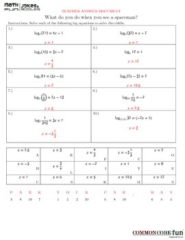 Solving Logarithm Equations Fun Worksheet By Common Core Fun Tpt