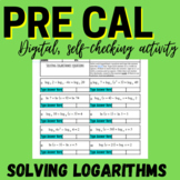 Solving Logarithmic Equations Digital Activity and Workshe