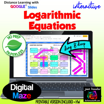 Preview of Solving Logarithmic Equations Maze Digital plus PRINTABLE