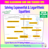Solving Logarithmic Equations Worksheet w/Answer Key, Free