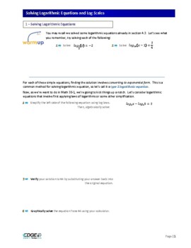 Preview of Solving Logarithmic Equations and Log Scales