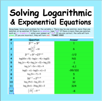 Preview of Solving Logarithmic and Exponential Equations