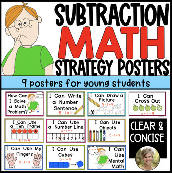 Preview of Math Strategy Posters for Solving Subtraction Equations Kindergarten & First
