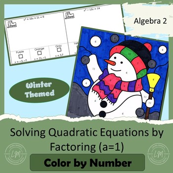 Preview of Solving Monic Quadratic Equations by Factoring (a=1) - Winter Color by Number