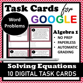 Preview of Solving Multi - Step Equation Word Problems Digital Task Cards ⭐Algebra 1