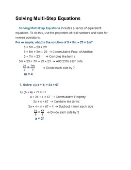 Preview of Solving Multi-Step Equations