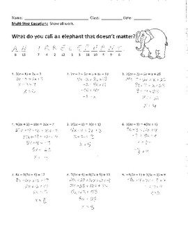 Solving Multi Step Equations #2 Joke Worksheet with Answer Key | TpT