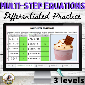 Preview of Solving Multi-Step Equations Activity | Differentiated Practice