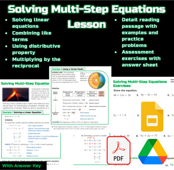 Preview of Solving Multi-Step Equations Algebra 1 Lesson :Google Slides :Digital