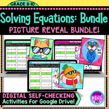 Preview of Solving Multi-Step Equations {BUNDLE} Mystery Art Reveal