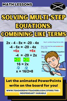 Preview of Solving Multi-Step Equations: Combining Like Terms