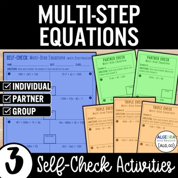 Preview of Solving Multi-Step Equations | Distribute | Self-Check Review Activities