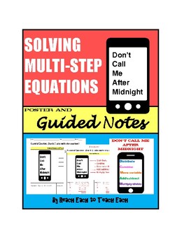 Preview of Solving Multi-Step Equations - Don't Call Me After Midnight - Poster and Notes