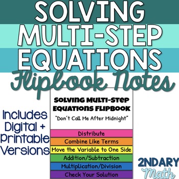 Preview of Solving Multi-Step Equations Digital and Printable Flipbook Notes