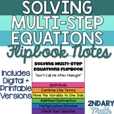 Solving Multi-Step Equations Digital and Printable Flipbook Notes