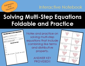 Preview of Solving Multi-Step Equations Foldable Interactive Notebook
