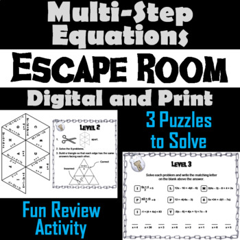 Preview of Solving Multi Step Equations  Activity: Algebra Escape Room Math Breakout Game