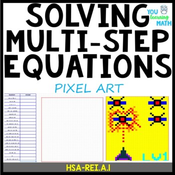 Preview of Solving Multi-Step Equations: Google Sheets PIXEL ART - 20 Problems
