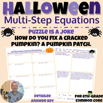 Preview of Solving Multi-Step Equations Halloween Puzzle Review